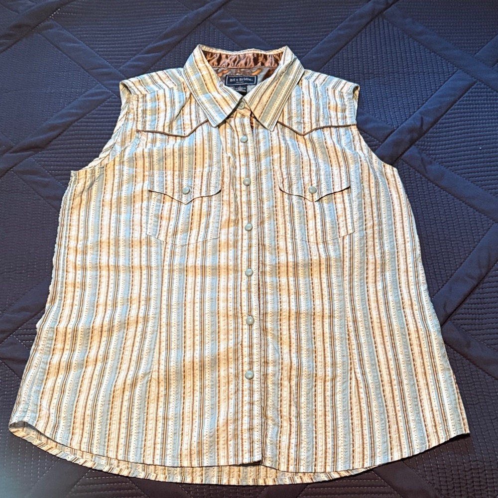 Bit and Bridle Beige, Blue, and Brown Sleeveless Shirt